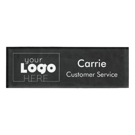黒擦り切れた革のカスタムロゴ従業員名タグ 名札 (正面)