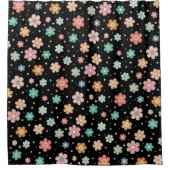 黒数々の色のかわいい花柄 シャワーカーテン (正面)