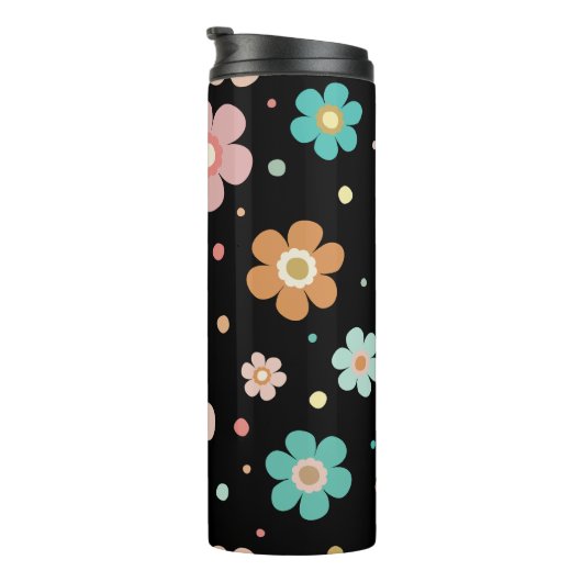 黒数々の色のかわいい花柄 タンブラー (回転右)