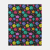 黒数々の色のデイジー フリースブランケット (正面)