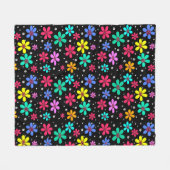 黒数々の色のデイジー フリースブランケット (正面(横))