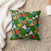 黒数々の色の花とパーム葉の花 クッション (ブランケット)