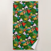 黒数々の色の花とパーム葉の花 ビーチタオル (正面)