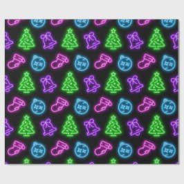 黒数々の色ネオンクリスマス ラッピングペーパー