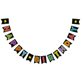 黒数々の色ハッピーバースデー バンティングフラッグ