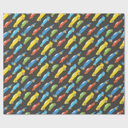 黒数々の色レースカー ラッピングペーパー (フラット)