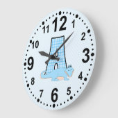 黒数字青文字a (ワニ付き) ラージ壁時計 (傾斜)