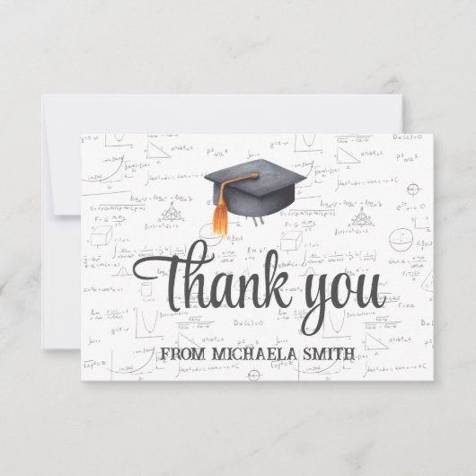黒数学図解入りの、写真付きの卒業ハット サンキューカード (正面)