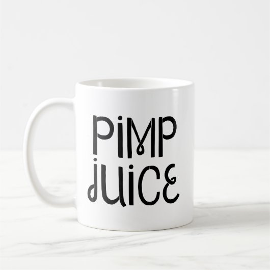 黒文字で面白いユーモア Pimp Juice コーヒーマグカップ (左)