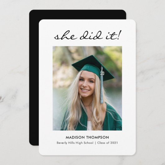 黒文字エレガント書道卒業写真 案内状 (正面/裏面)