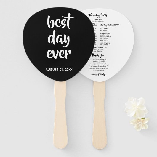 黒文字カジュアル文字 |タイポグラフィ結婚のファン ハンドファン (正面&裏面)