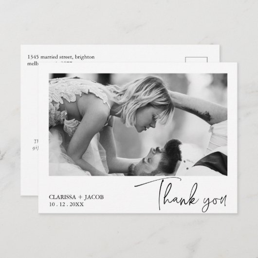 黒文字モダンありがとうご結婚ざう ポストカード (正面/裏面)