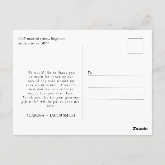 黒文字モダンありがとうご結婚ざう ポストカード (裏面)