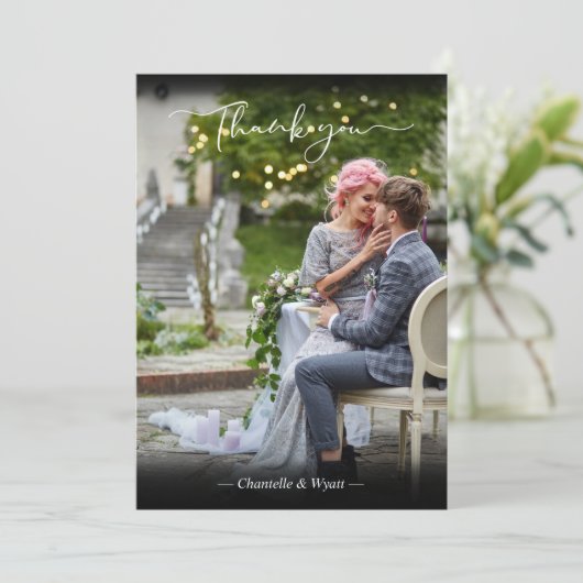 黒新人写真シンプル書道台本 サンキューカード (スタンド正面)