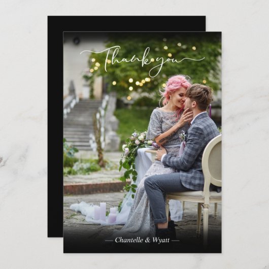 黒新人写真シンプル書道台本 サンキューカード (正面/裏面)