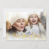 黒新年応援金ゴールドグリッター写真モダン シーズンカード (正面)