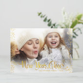 黒新年応援金ゴールドグリッター写真モダン シーズンカード (スタンド正面)