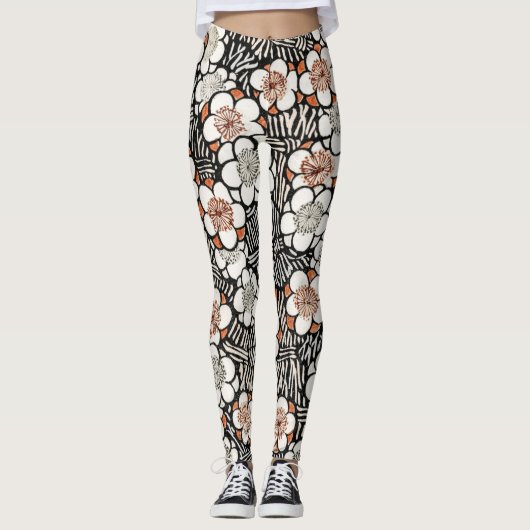 黒日本のと赤のフローラ レギンス (正面)