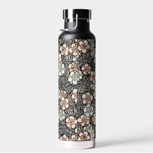 黒日本のと赤の花柄パーソナライズされた ウォーターボトル (右面)