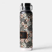黒日本のと赤の花柄パーソナライズされた ウォーターボトル (背面)
