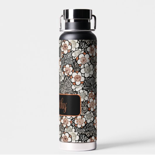 黒日本のと赤の花柄パーソナライズされた ウォーターボトル (背面)