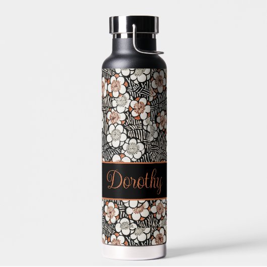 黒日本のと赤の花柄パーソナライズされた ウォーターボトル (左面)
