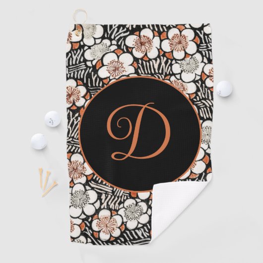 黒日本のと赤の花柄パーソナライズされた ゴルフタオル (インサイチュ)