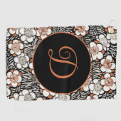 黒日本のと赤の花柄パーソナライズされた ゴルフタオル (横)