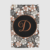 黒日本のと赤の花柄パーソナライズされた ゴルフタオル (正面)