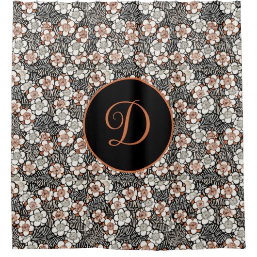 黒日本のと赤の花柄パーソナライズされた シャワーカーテン (正面)