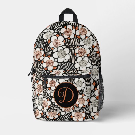 黒日本のと赤の花柄パーソナライズされた プリントバックパック (正面)