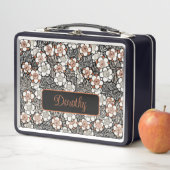 黒日本のと赤の花柄パーソナライズされた メタルランチボックス (インサイチュ)