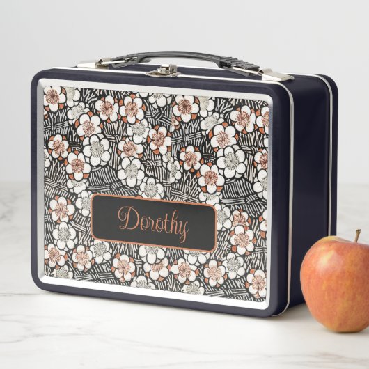 黒日本のと赤の花柄パーソナライズされた メタルランチボックス (インサイチュ)