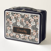 黒日本のと赤の花柄パーソナライズされた メタルランチボックス (正面)