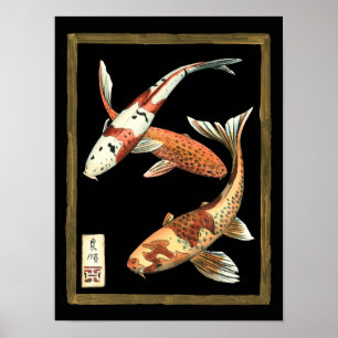 黒日本の地にコイ金魚2 ポスター