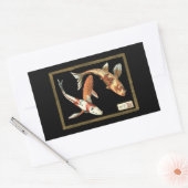 黒日本の地にコイ金魚2 長方形シール (封筒)