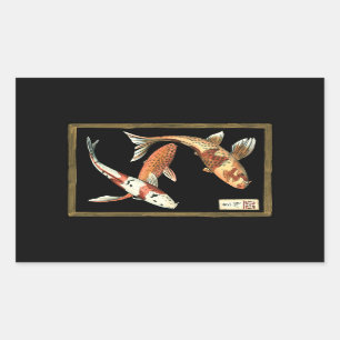 黒日本の地にコイ金魚2 長方形シール