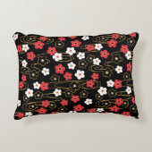 黒日本の桜さくらんぼ花 アクセントクッション (正面)