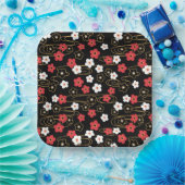 黒日本の桜さくらんぼ花 ペーパープレート (パーティー)