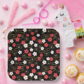 黒日本の桜さくらんぼ花 ペーパープレート (パーティー)