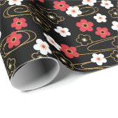 黒日本の桜さくらんぼ花 ラッピングペーパー (ロールコーナー)