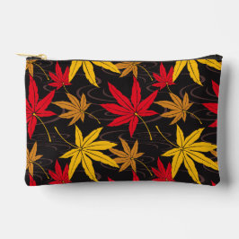 黒日本の楓の葉柄 アクセサリーポーチ