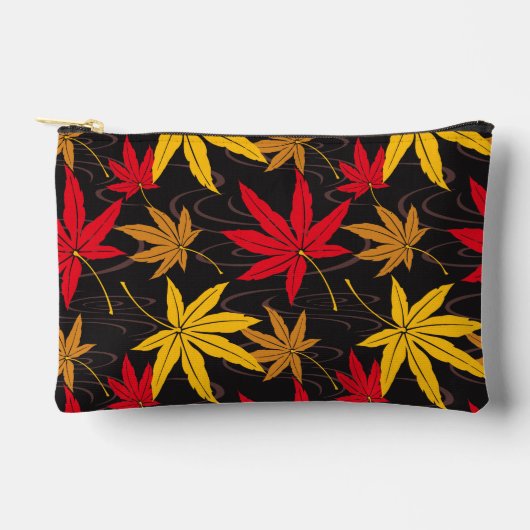 黒日本の楓の葉柄 アクセサリーポーチ (正面)