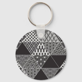 黒日本の色と白の三角形パターン キーホルダー