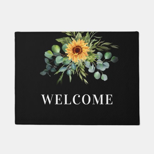 黒日花ユーカリの緑の歓迎 ドアマット (正面)