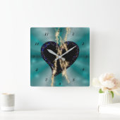 黒星と緑のハート スクエア壁時計 (ホーム)