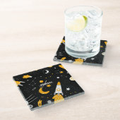 黒星と黄星ムーンアウタースペースロケット ガラスコースター (アングル)