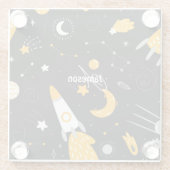 黒星と黄星ムーンアウタースペースロケット ガラスコースター (裏面)