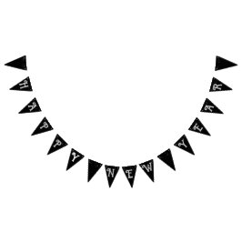 黒星空ハッピーニューイヤー銀色の手紙 バンティングフラッグ