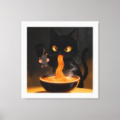 黒曜石の猫と勇敢なネズミ - 真夜中のラーメンの饗宴 キャンバスプリント (正面)